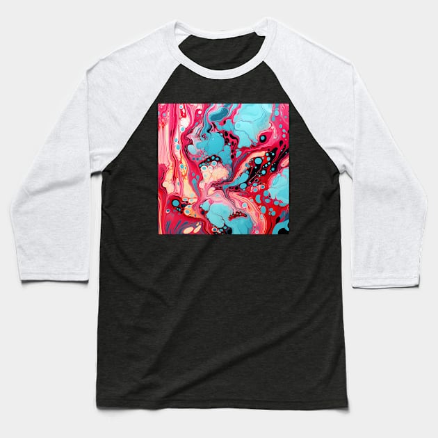 Turquoise and Magenta Fluid Dynamics Baseball T-Shirt by AbstractGuy